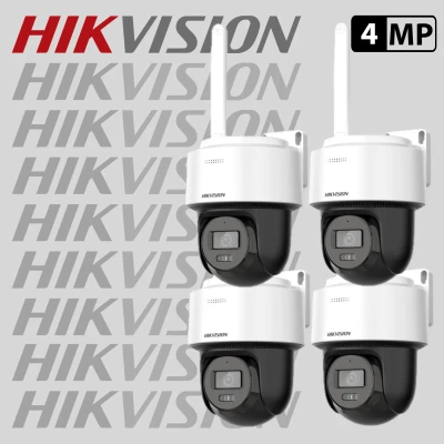 Комплект 4 бр. Wi-Fi камери HIKVISION DS-2DE2C400IWG/W(W) 4MP с микрофон и говорител