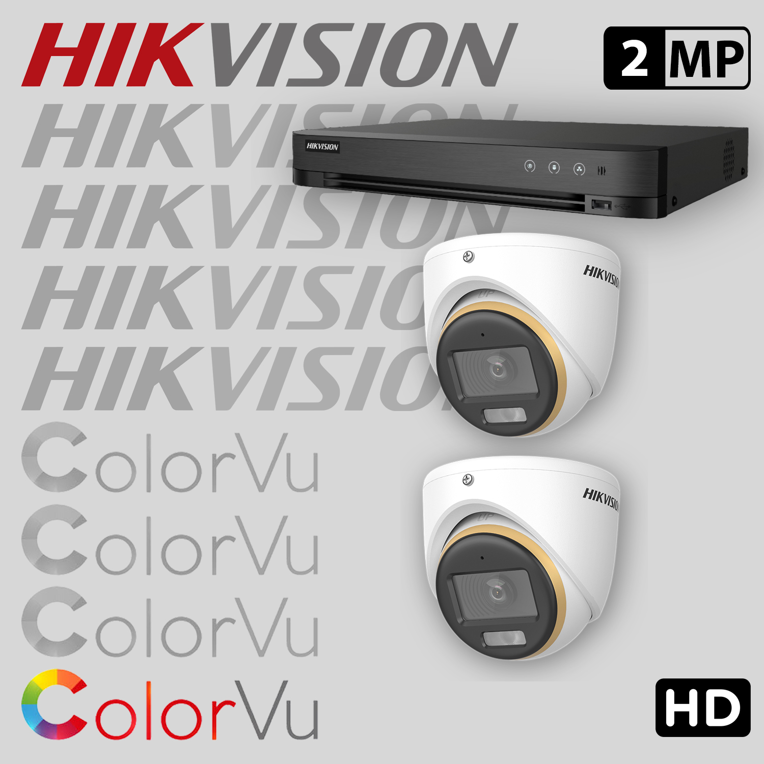 Комплект за видеонаблюдение HIKVISION ColorVu с 2 HD камери с микрофон + рекордер 2HDCV-2MP-SET