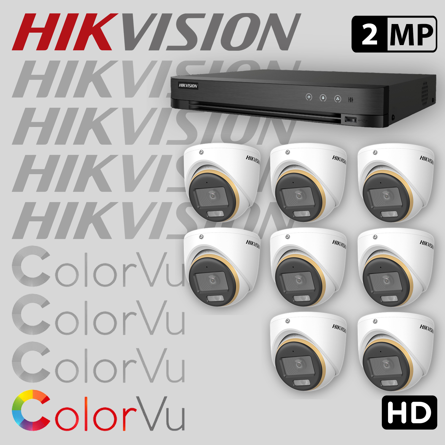 Комплект за видеонаблюдение HIKVISION ColorVu с 8 HD камери с микрофон + рекордер 8HDCV-2MP-SET — 1