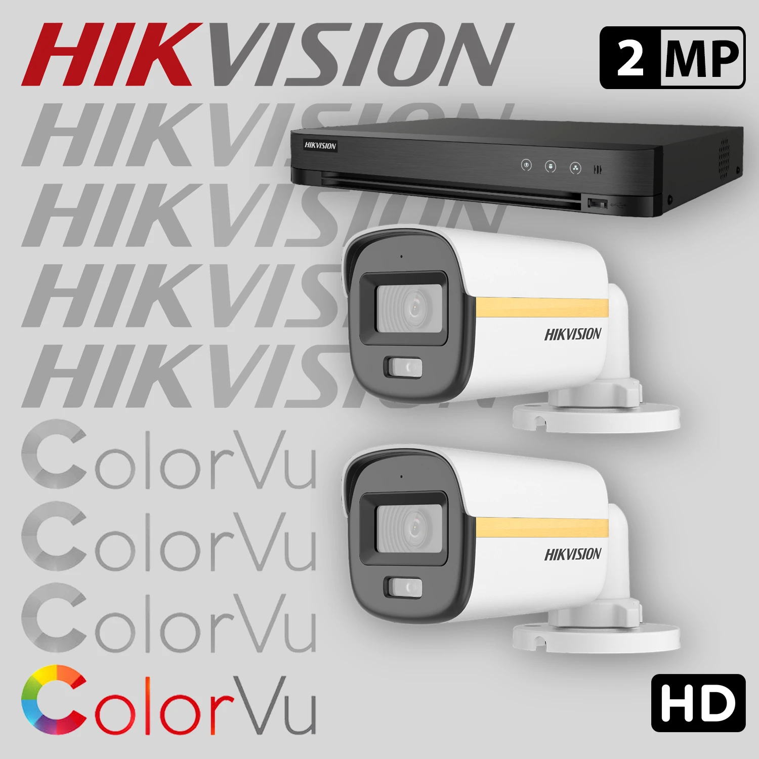 Комплект за видеонаблюдение HIKVISION ColorVu с 2 HD камери с микрофон + рекордер 2HDCV2-2MP-SET